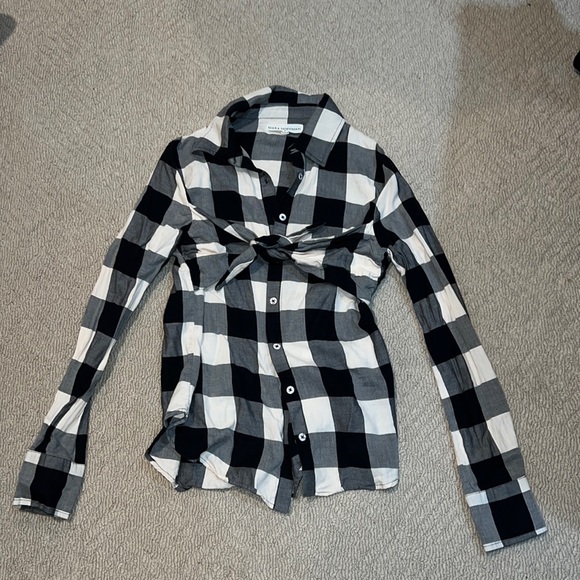 Mara Hoffman black and white plaid tie-front button down shirt - Picture 2 of 4